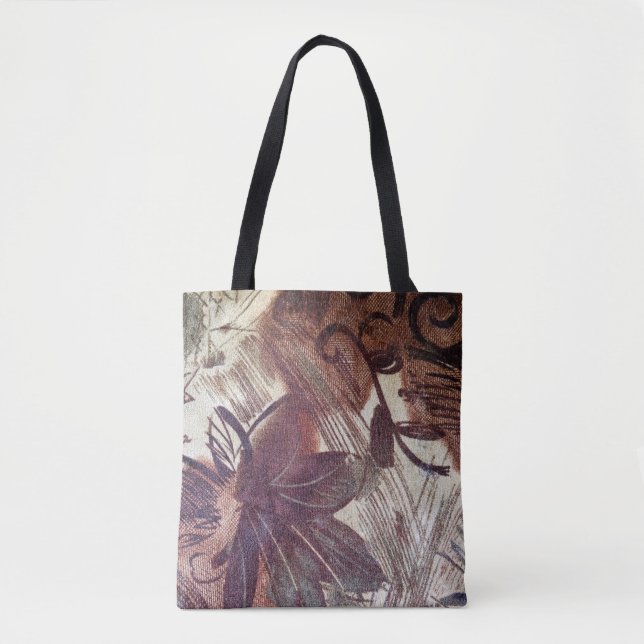 Tote Bag Dessin floral abstrait marron 1 (Devant)