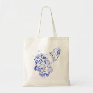Tote Bag Dessin français bleu Buldog