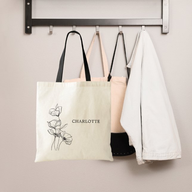 Tote Bag Dessin linéaire de fleurs sauvages nom simple (Créateur téléchargé)