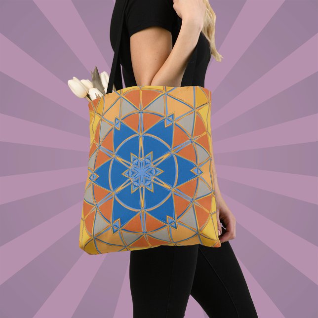 Tote Bag Dessin Mandala bleu orange et jaune (Créateur téléchargé)