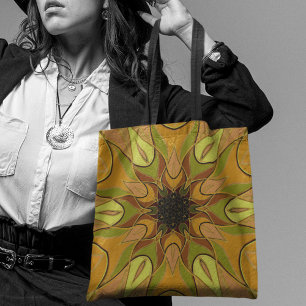 Tote Bag Dessin Mandala Fleur Jaune et Vert