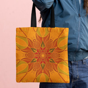 Tote Bag Dessin Mandala Fleur orange et rouge