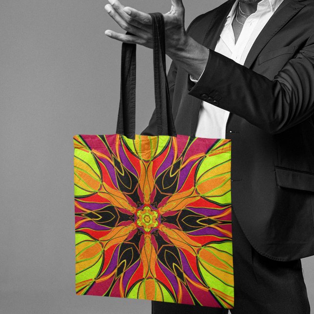Tote Bag Dessin Mandala Fleur orange violet et rouge (Créateur téléchargé)