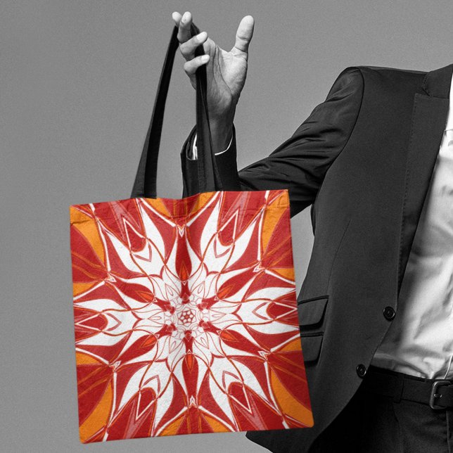 Tote Bag Dessin Mandala Fleur rouge orange et blanc (Créateur téléchargé)