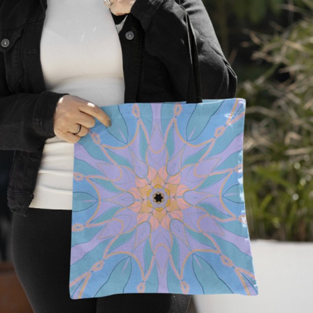 Tote Bag Dessin Mandala Flower bleu et jaune (Créateur téléchargé)