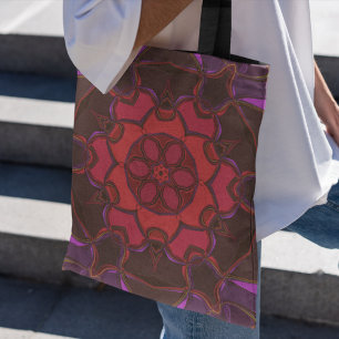 Tote Bag Dessin Mandala Flower rouge rose et violet