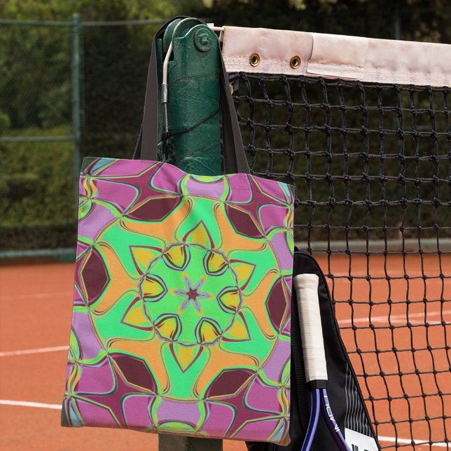 Tote Bag Dessin Mandala Flower vert orange et violet (Créateur téléchargé)