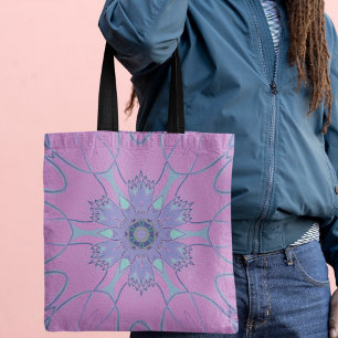 Tote Bag Dessin Mandala Flower violet et bleu