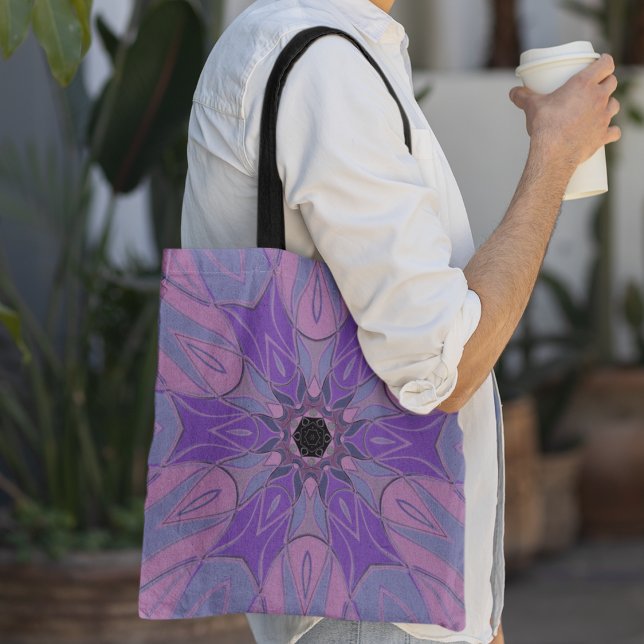 Tote Bag Dessin Mandala Flower violet rose et bleu (Créateur téléchargé)