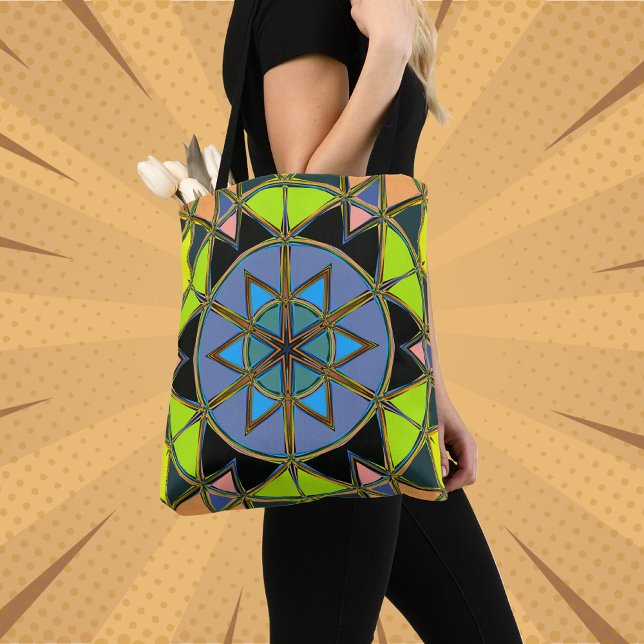 Tote Bag Dessin Mandala Green Blue et Orange (Créateur téléchargé)