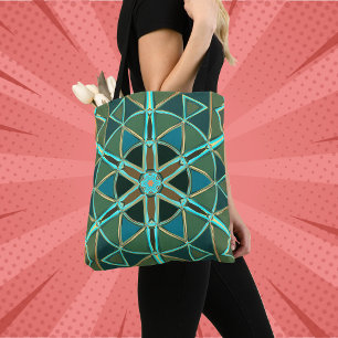 Tote Bag Dessin Mandala Vert bleu et jaune