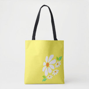 Tote Bag Dessin minimaliste à fleurs jaune et blanche
