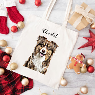 Tote Bag Dessin personnalisé Collie Chien personnalisé