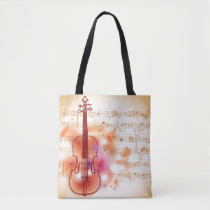 Tote Bag Dessin sur l'arrière - plan d'aquarelle du violon
