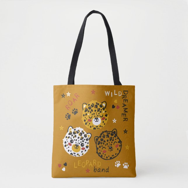 Tote Bag Dessin Visage De Chat Léopard. Little Funny Cheeta (Devant)