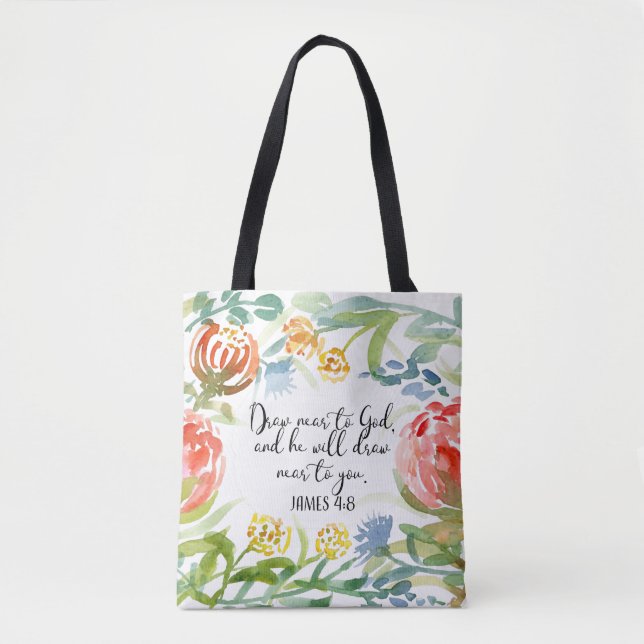 Tote Bag Dessinez près de Dieu | James 4:8 (Devant)
