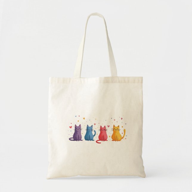 Tote Bag Dessins Animés de Chats Colorés (Devant)