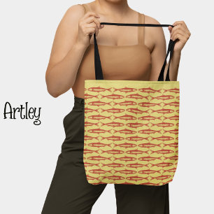 Tote Bag Dessins de poissons Motifs de sardines jaunes