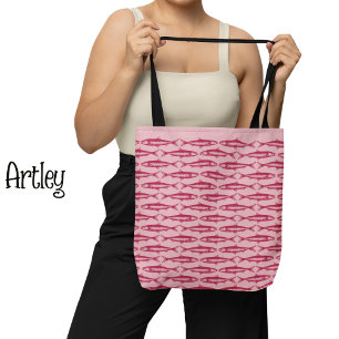 Tote Bag Dessins de poissons Motifs de sardines roses