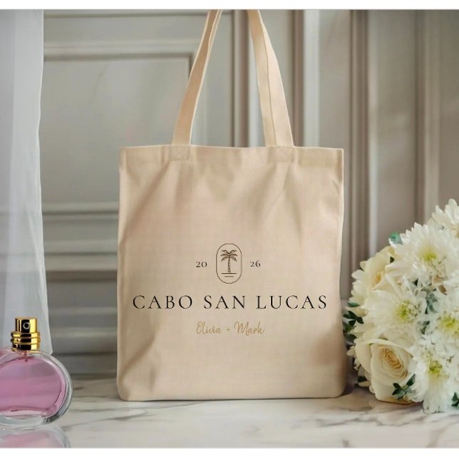 Tote Bag Destination de week-end de mariage tropical person (Modern Personalized Tropical Wedding destination name tote bag)