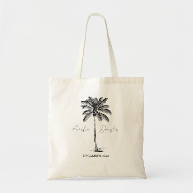 Tote Bag Destination Mariage Bienvenue Faveurs Palm Tree Ca (Devant)