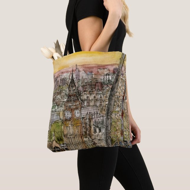 Tote Bag Destinations | Aquarelle Big Ben & London Eye (De près)