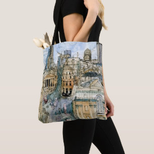 Tote Bag Destinations   Watercolor Vintage London Street