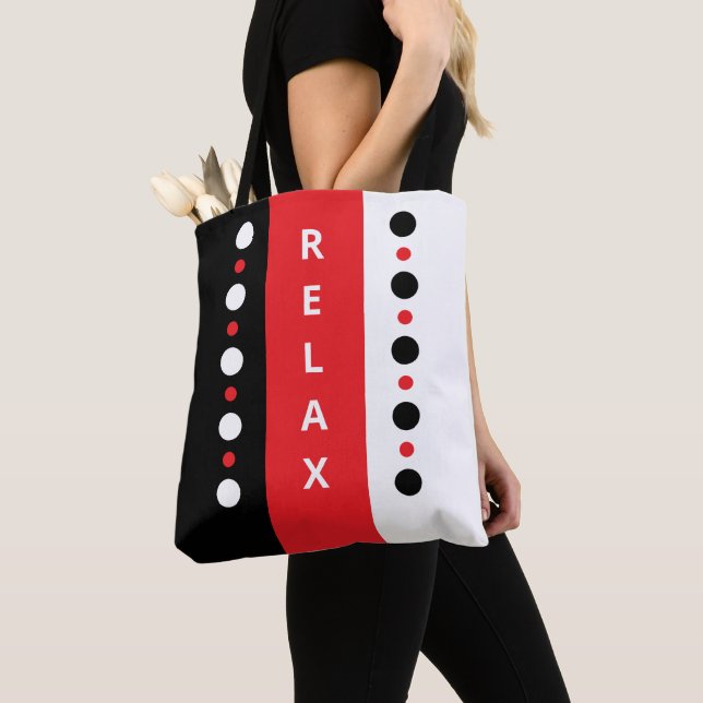 Tote Bag Détendez les points rayures noir blanc & rouge (De près)