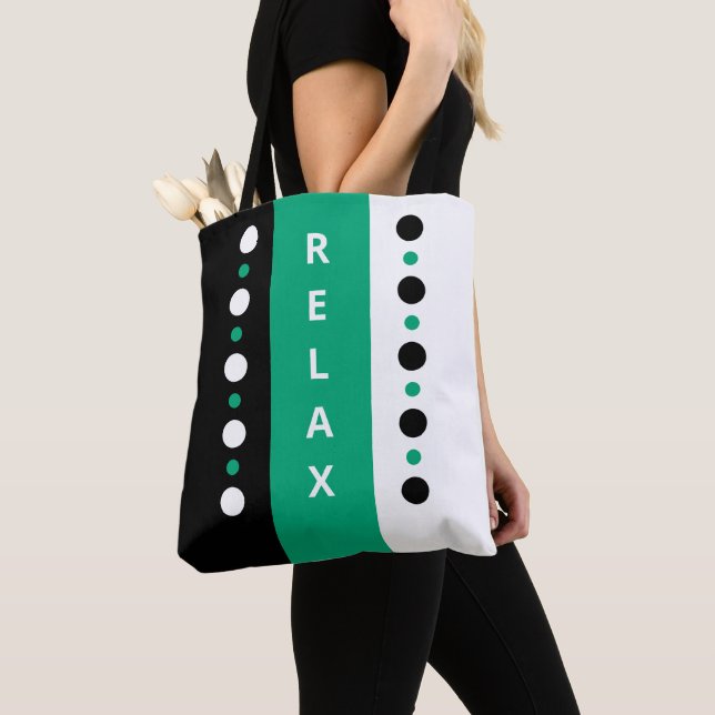 Tote Bag Détendez-vous points rayures noir blanc & vert (De près)