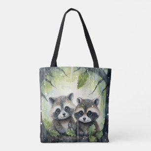 Tote Bag Deux bébés ratons laveurs sous la pluie