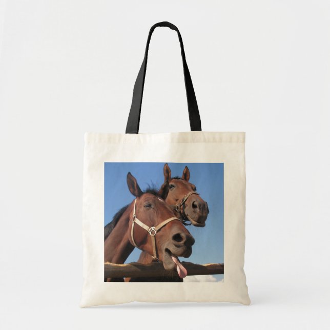 Tote Bag Deux Chevaux De Baie, Cheval Stick Out Langue (Devant)