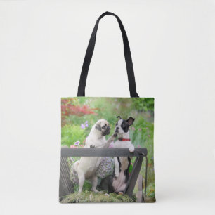 Tote Bag Deux chiens par chiot carlin et Boston Terrier dan