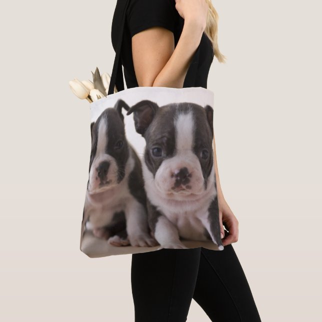 Tote Bag Deux chiots de Boston Terrier (De près)