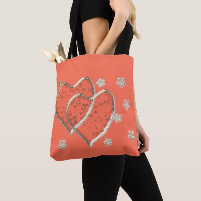 Tote Bag deux coeurs transparents, mariage romantique (De près)