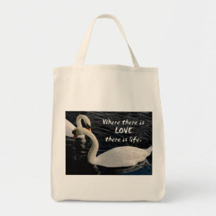 Tote Bag Deux cygnes sur le lac avec un message d'amour