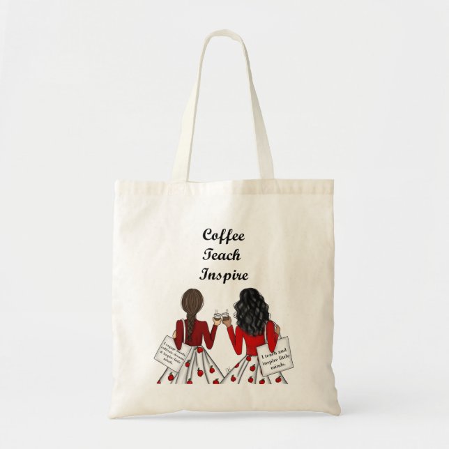 Tote Bag Deux Enseignants Primaires : Café, Enseigner, Insp (Devant)