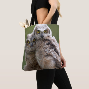 Tote Bag Deux grands hiboux à cornes de bébé