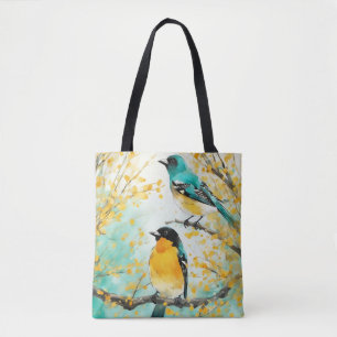 Tote Bag Deux oiseaux assis sur la branche de l'arbre