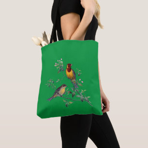 Tote Bag Deux oiseaux sur des branches fleuries,
