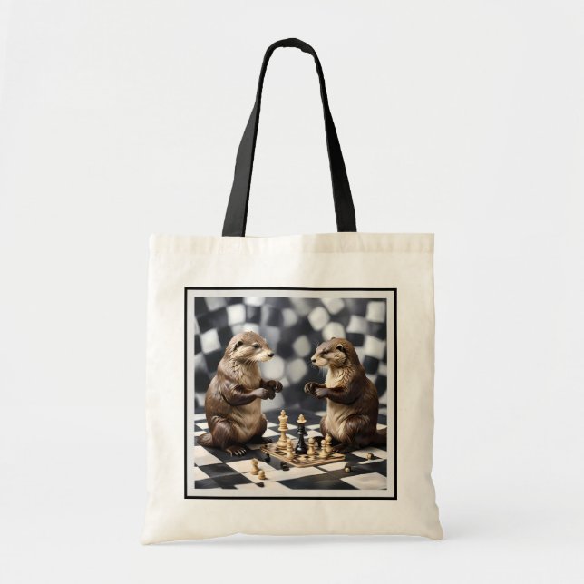 Tote Bag Deux Otters Jouant Aux Échecs, (Devant)