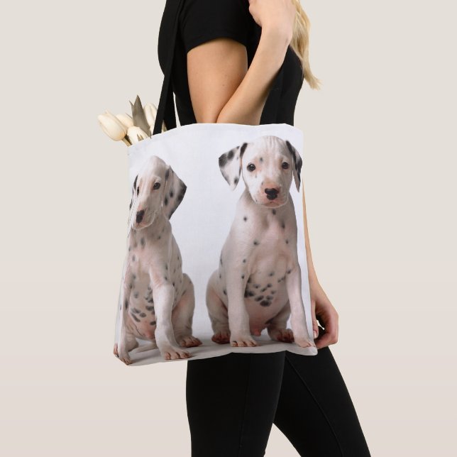 Tote Bag Deux petits chiots dalmatiens noirs et blancs (De près)