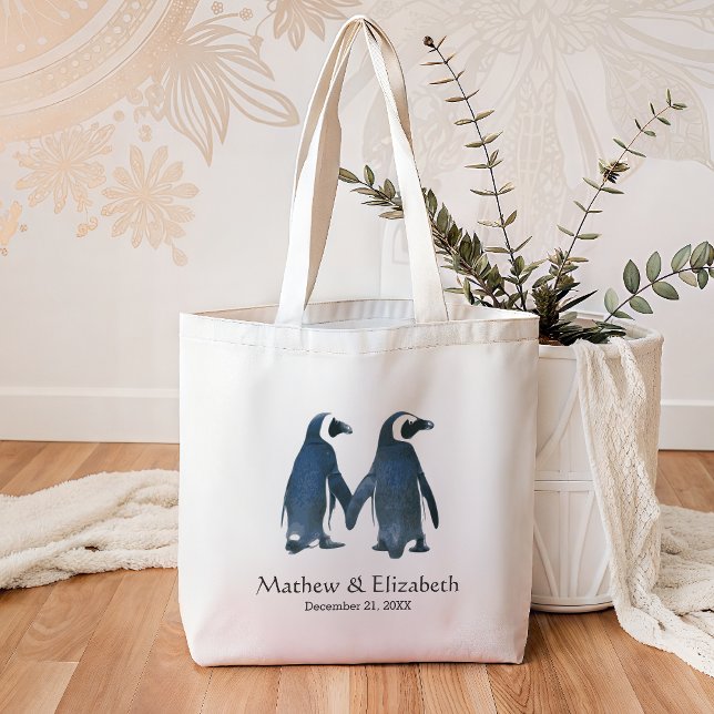 Tote Bag Deux pingouins mignons | Mariage romantique (Créateur téléchargé)