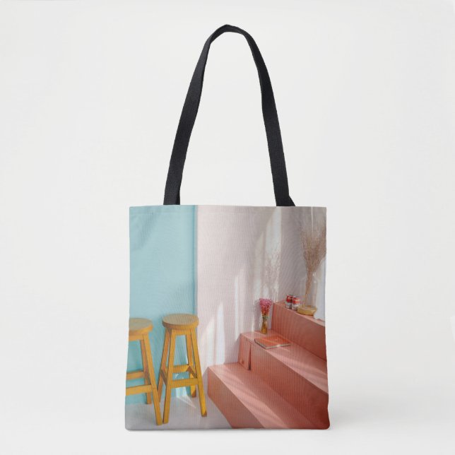 Tote Bag Deux tabourets de bar en bois jaune (Devant)