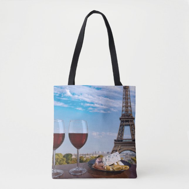 Tote Bag Deux verres de vin en café à Paris (Devant)