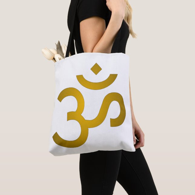 Tote Bag Devanagari om - Blanc (De près)