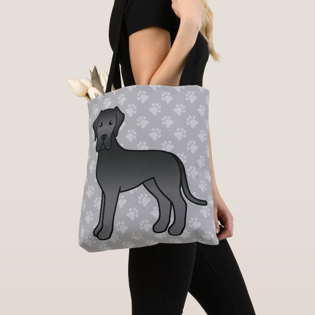 Tote Bag Dévrier allemand de couleur noir dessin animé de c (De près)