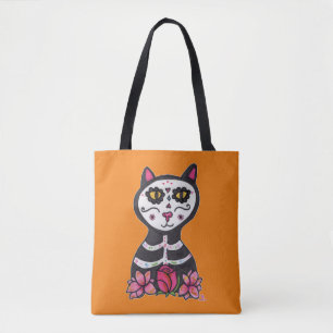 Tote Bag Dia de Las Muertos Chat Halloween Design Grand Fou