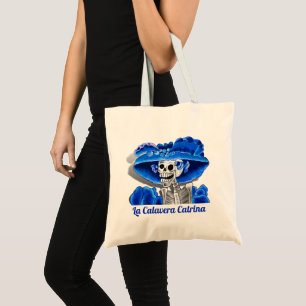 Tote Bag Dia De Los Muertos Calavera Crâne à sucre en bleu