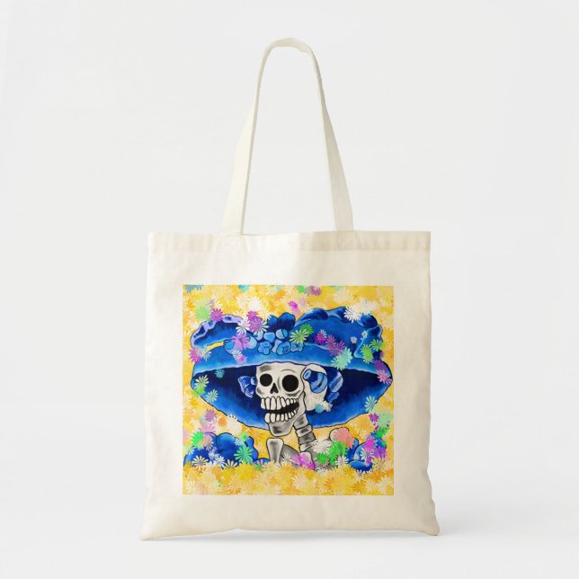 Tote Bag Dia De Los Muertos Calavera Crâne à sucre en bleu (Devant)