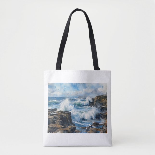 Tote Bag Diables Remous Vagues Contre Roches,  (Devant)